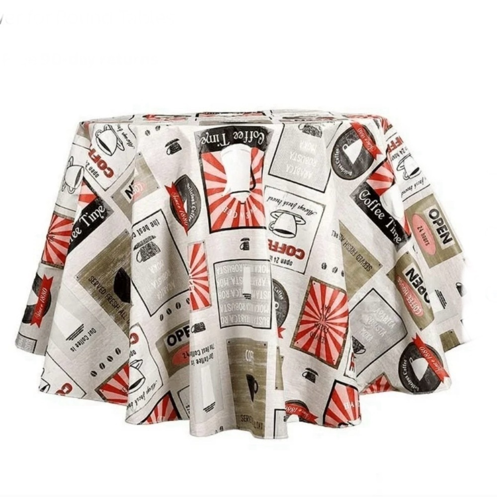 RAY STAR Coffee Patchwork 60” Round Vinyl Flannelback Tablecloth, Red White